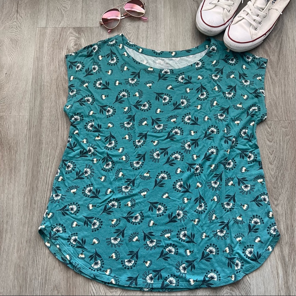 LOFT Turquoise Patterned Short Sleeve Blouse
